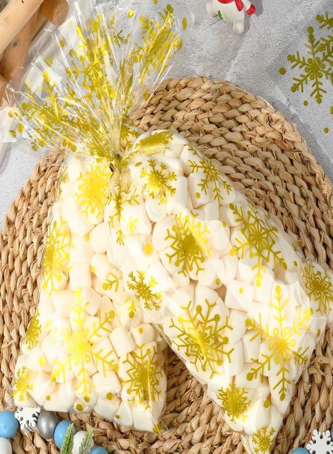 وولاين مجموعة Whaline من 160 كيسًا بلاستيكيًا شفافًا ذهبي اللون لتغليف هدايا حفلات عيد الميلاد، بتصميم ندفة الثلج، مثالية لتغليف الحلويات والبسكويت. - Image 3